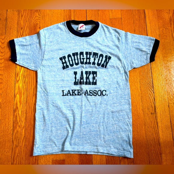 Jerzees | Tops | Vintage Ringer Tee Houghton Lake Lakeassoc Michigan ...
